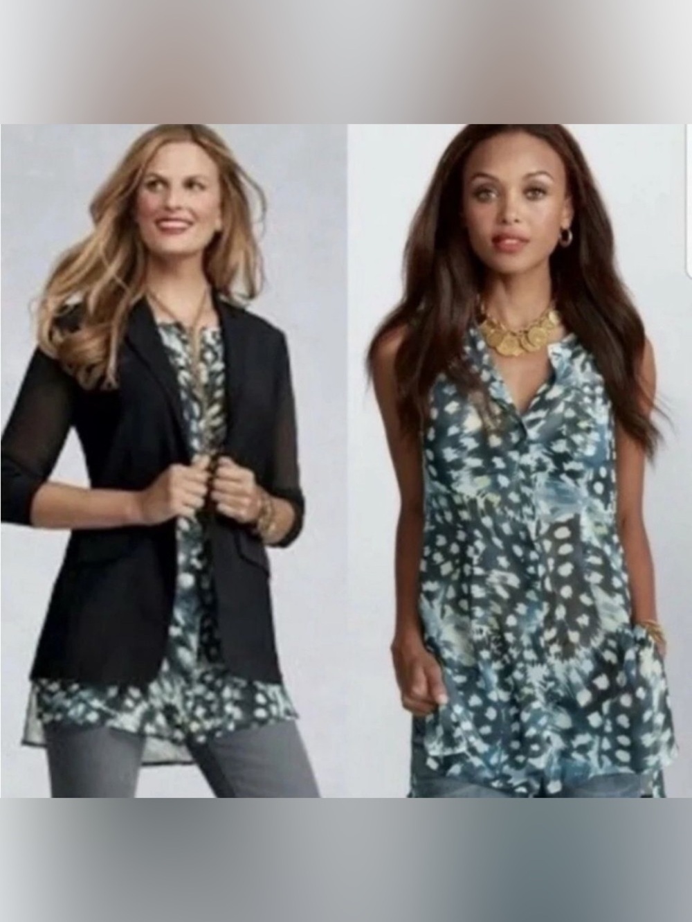 Cabi Blue Abstract Sleeveless Tunic Top S